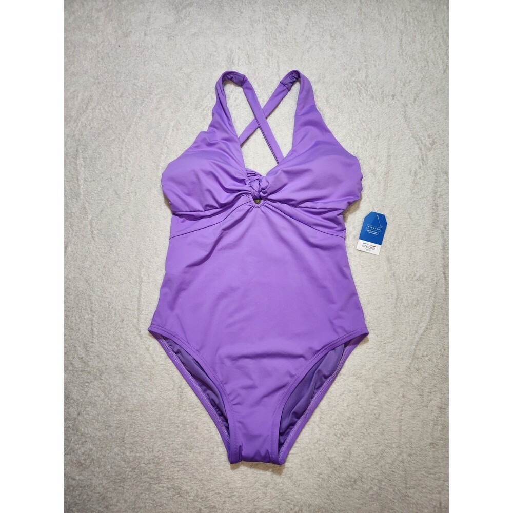 Lands' End Women's 8 One Piece Swimsuit High Leg Knot Front Lavender Fusion NWT